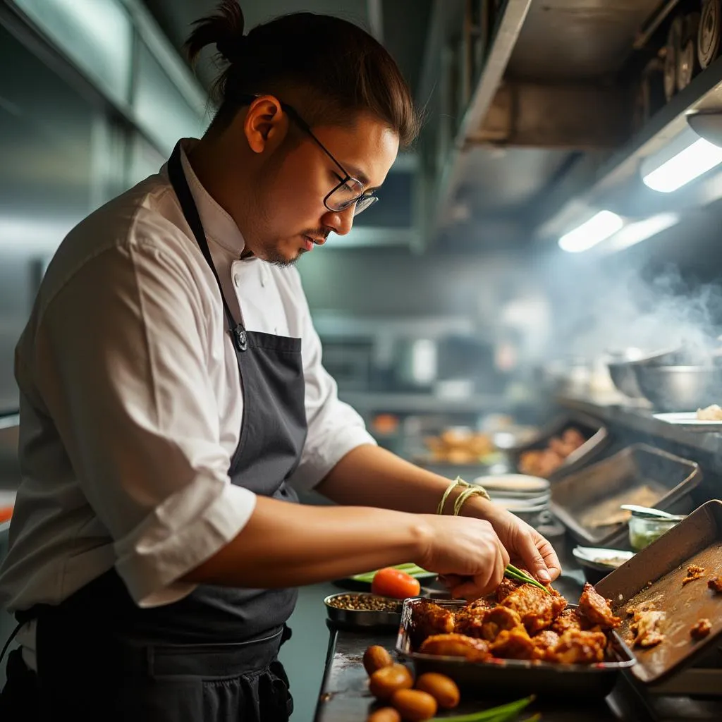 Chef preparando especialidad de Chicken Road